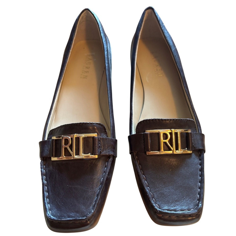 Lauren Ralph Lauren Womens Brown Leather Square Toe RLL Logo Loafers 8.5 M